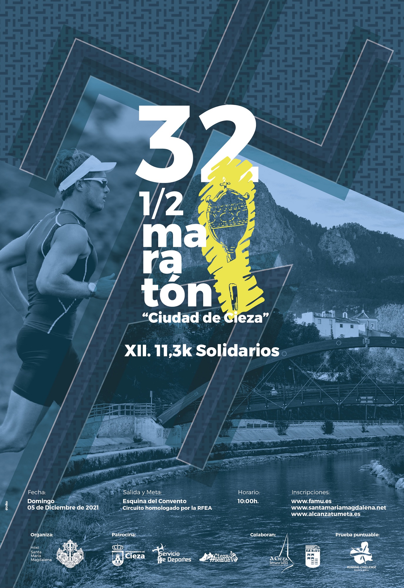 Cartel 32ª Media Maratón Ciudad de Cieza y XII 11,3km. Solidarios